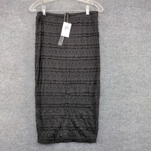 Jeans By Buffalo Womens Pull On Lace Midi Pencil Skirt Large Black Tiered W/Tags - Picture 2 of 14